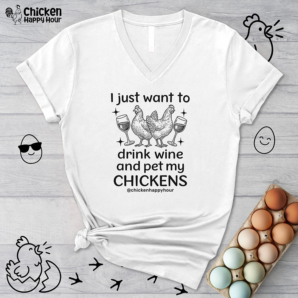 Wine and Chickens V-Neck Tee
