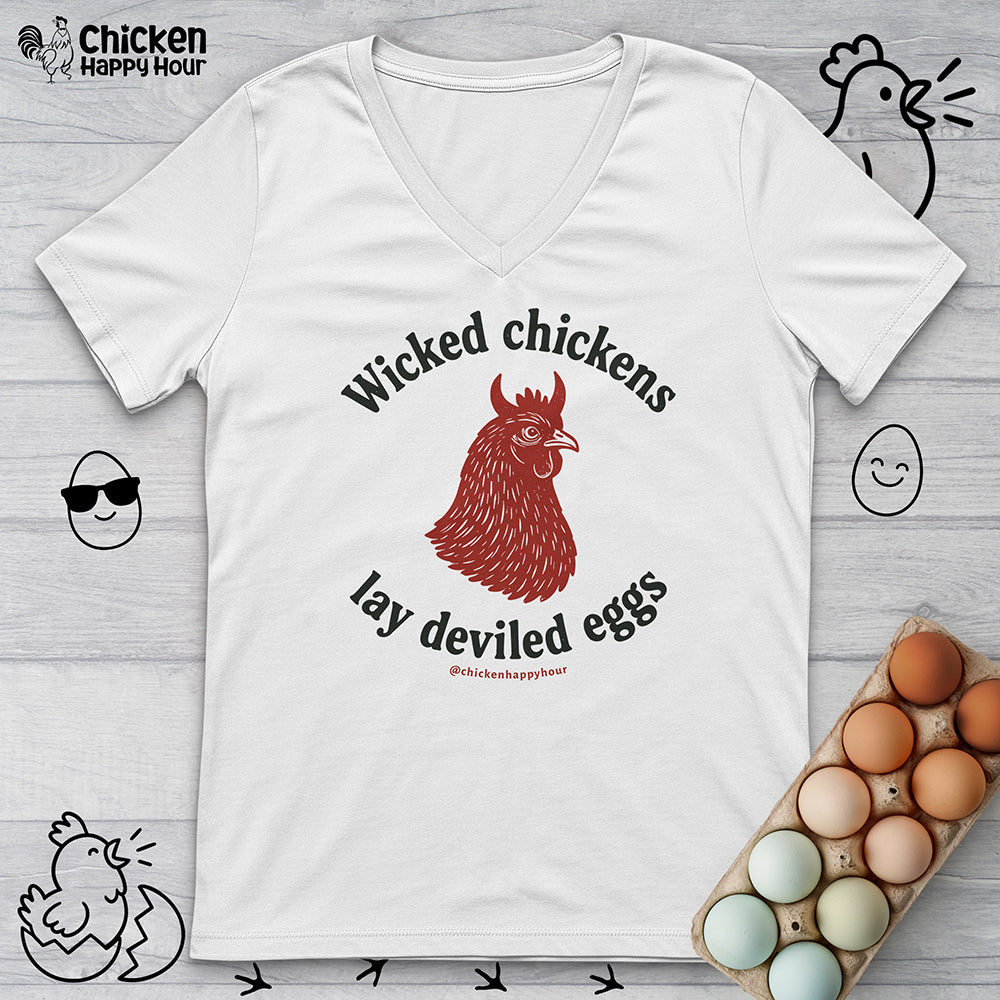 Wicked Chickens Lay Deviled Eggs V-Neck Tee