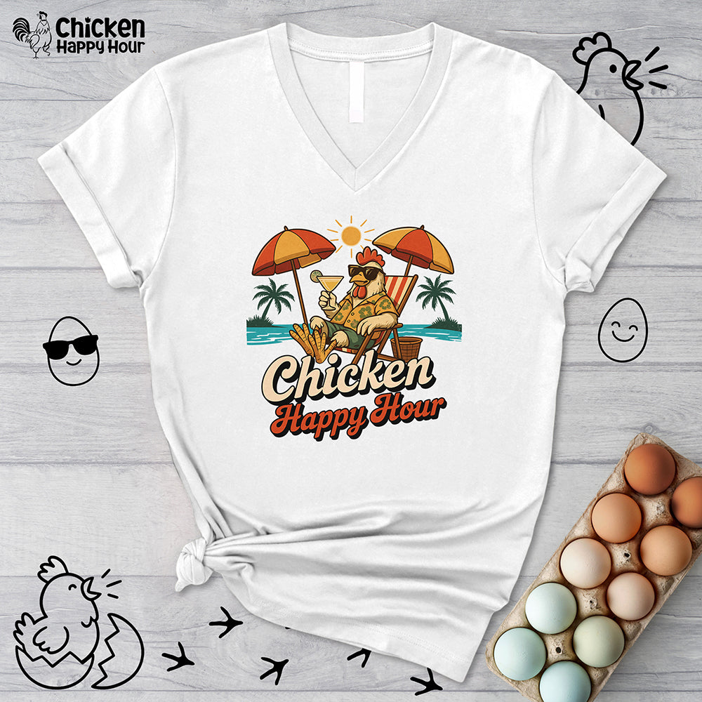 Chicken Happy Hour Beachy Chicken V-Neck Tee