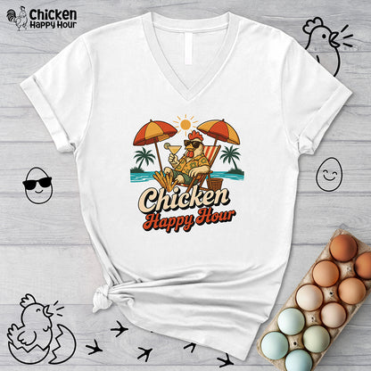 Chicken Happy Hour Beachy Chicken V-Neck Tee