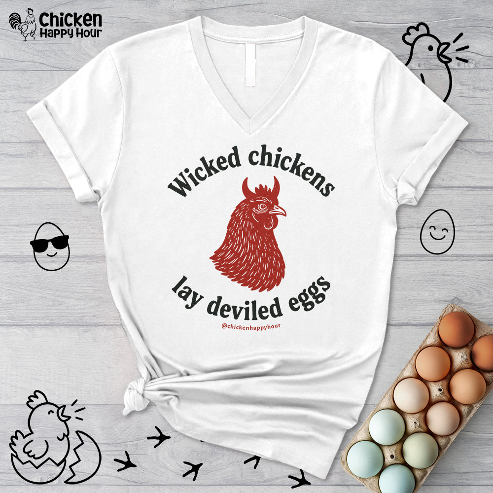 Wicked Chickens Lay Deviled Eggs V-Neck Tee
