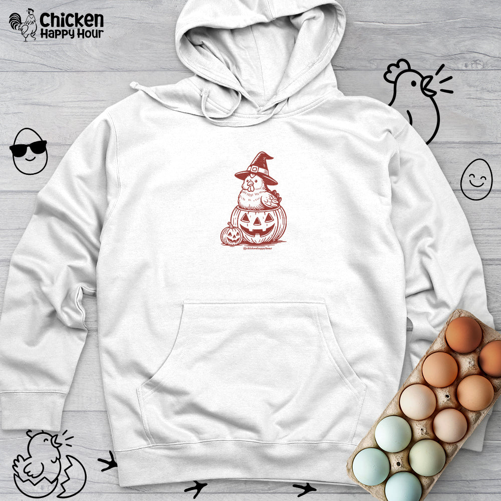 Halloween Chicken Witch in Pumpkin Hooded Sweatshirt