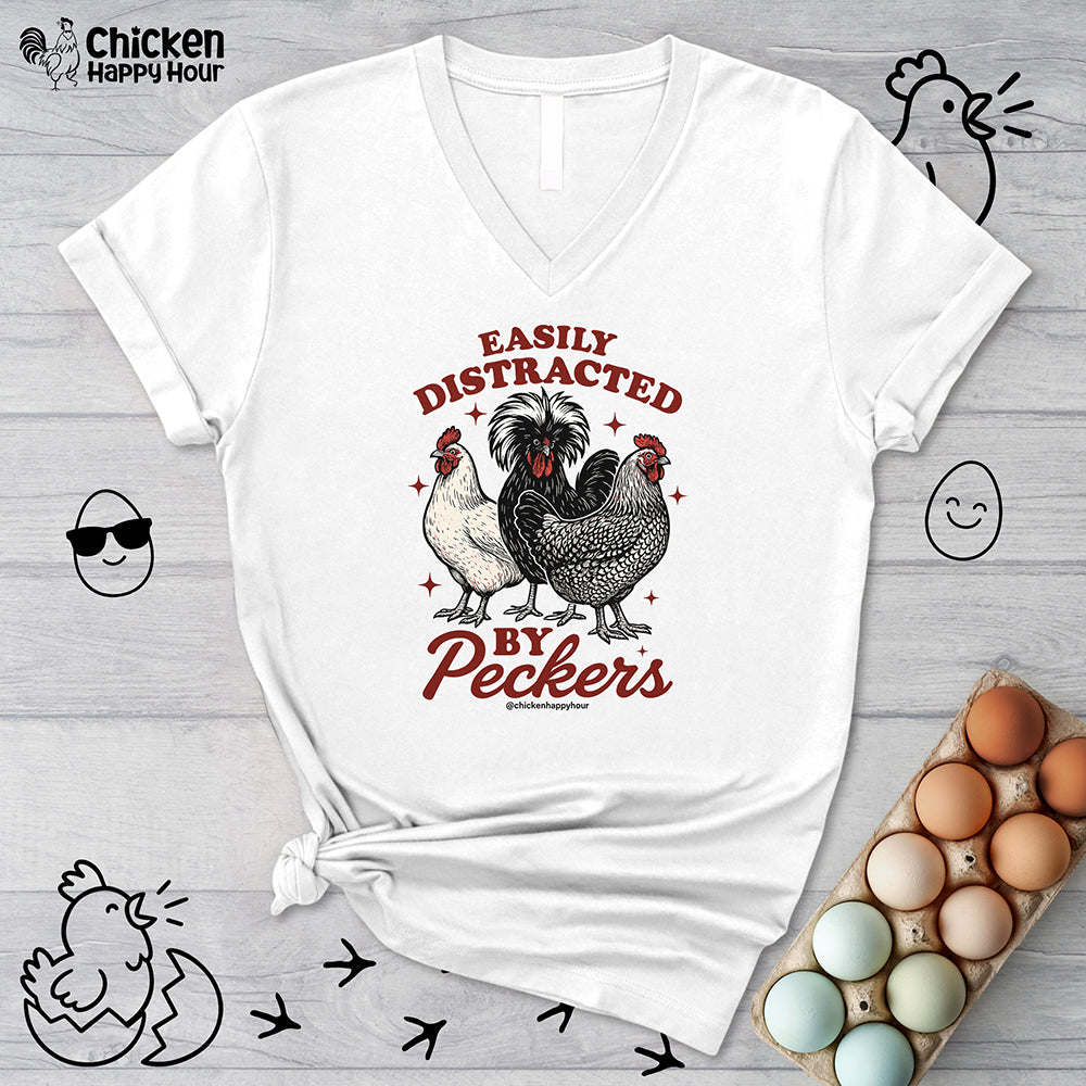 Easily Distracted By Peckers V-Neck Tee