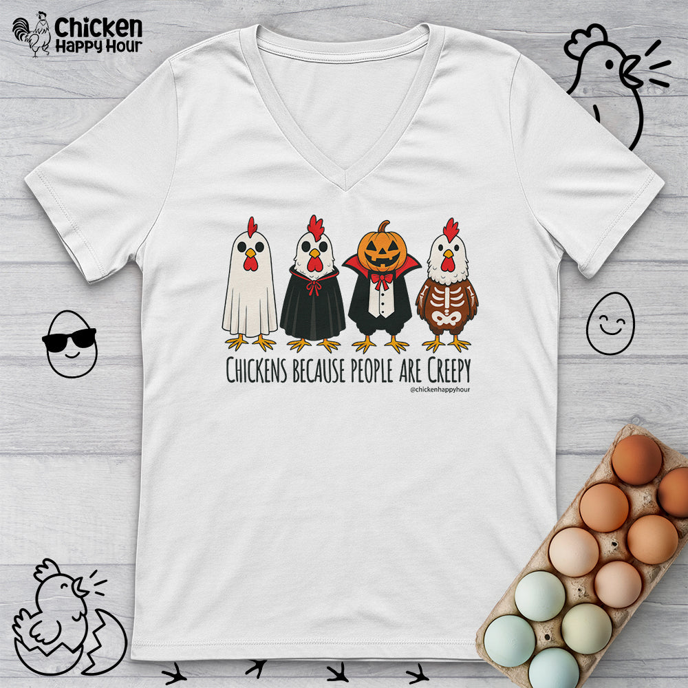 Chickens Because People Are Creepy V-Neck Tee