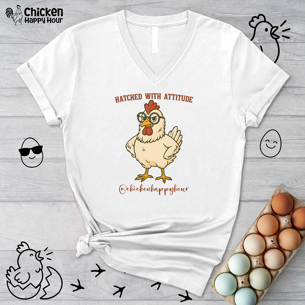 Hatched With Attitude V-Neck Tee