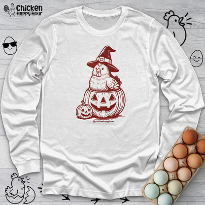 Halloween Chicken Witch in Pumpkin Long Sleeve